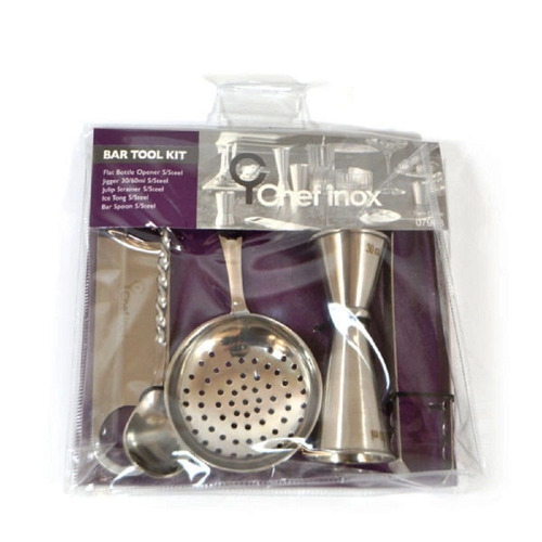 CHEF INOX BAR SET-5PC (TONG, JIGGER, STRAINER,OPENER,SPOON)