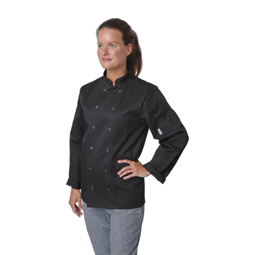 Whites Vegas Chefs Jacket Long Sleeve Black Polycotton - Size L