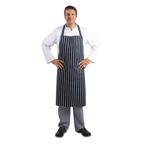 EDLP - Whites Bib Apron Blue/White Butchers Stripe - 35-40"