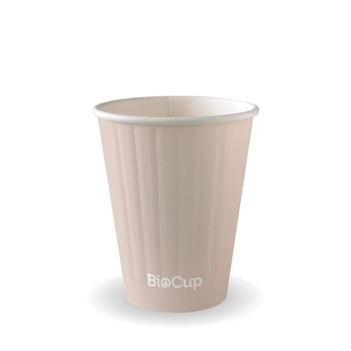 255ml / 8oz (80mm) Aqueous Leaf Double Wall BioCup - stone Pack Size 1000