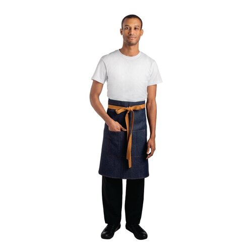 Southside Bistro Apron Denim Blue with Tan Tie - 1000x900mm