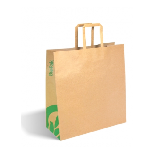 Medium flat handle paper bags - kraft Pack Size 200