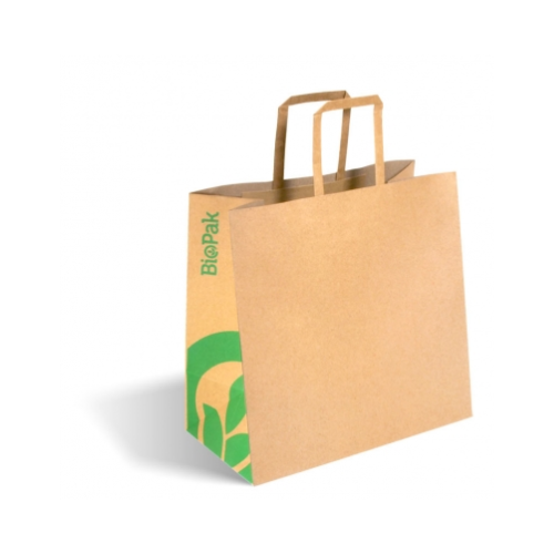 Small flat handle paper bags - kraft Pack Size 250