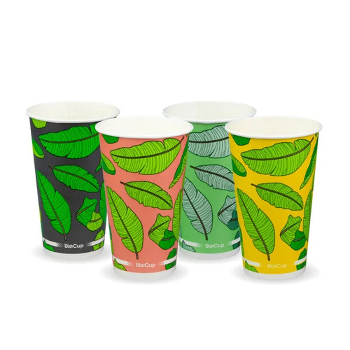 16oz BioCup Cold Cup - mixed colour leaf designs Pack Size 1000