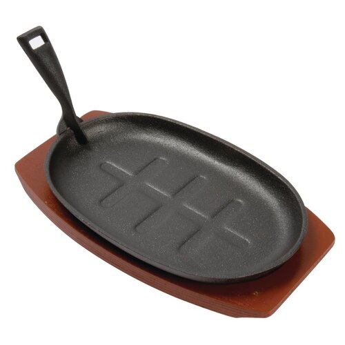 Vogue Cast Iron Oval Sizzler - 28x19cm with Wooden Stand