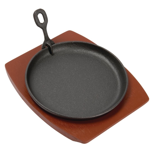 Olympia Cast Iron Round Sizzler - 220mm 8.5" with Wooden Stand