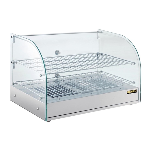 Apuro Pastry Heated Showcase Curved Glass w/Hinged Rear Doors 2 Shelves 45Ltr