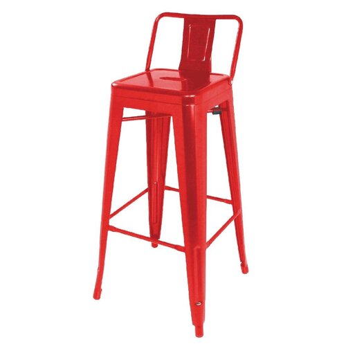 Red Steel Bistro High Stool with Backrest (Pack 4)