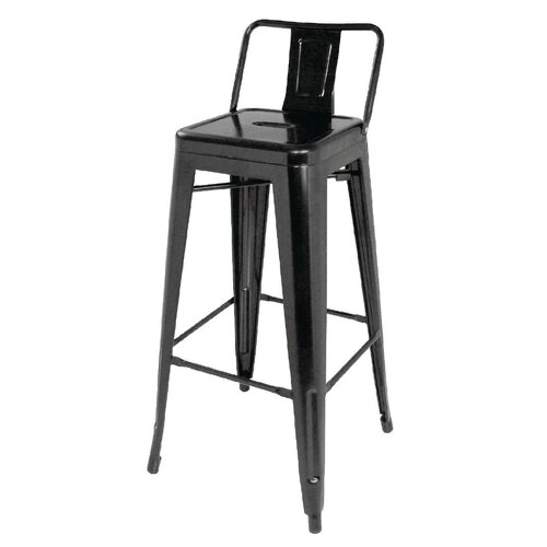 Black Steel Bistro High Stool with Backrest (Pack 4)