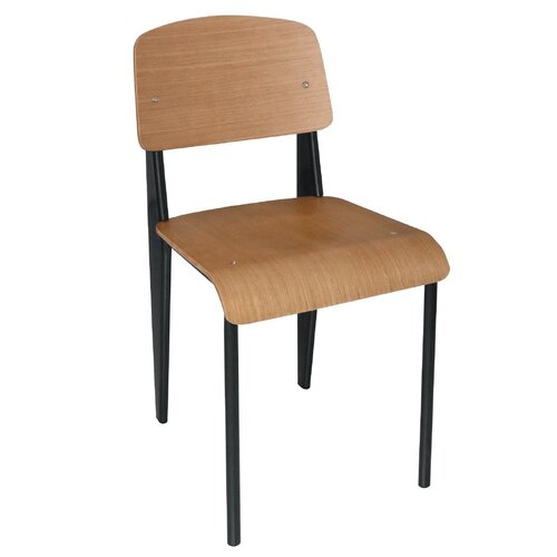 Bolero Wooden Dining Chair with Black Steel Frame (Pack 4)