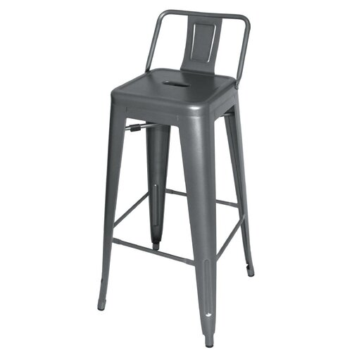 Gun Metal Grey Steel Bistro High Stool with backrest (Pack 4)