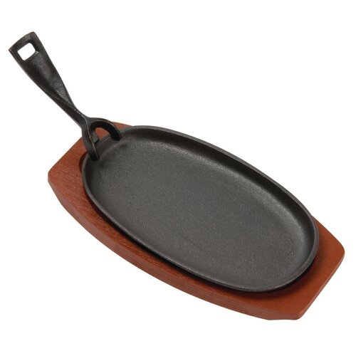 Cast Iron Sizzler &amp; Wooden Stand - 9.5x5.5"