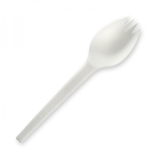 15cm (6") PLA spork - white Pack Size 1000