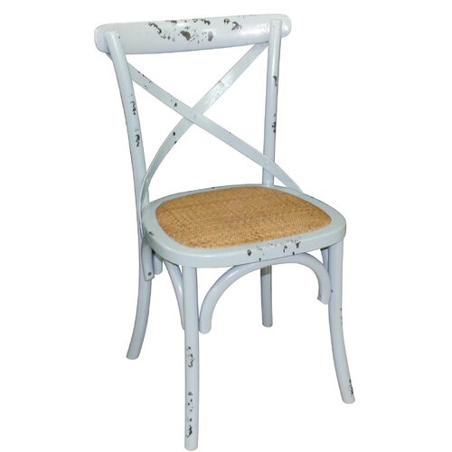 Wooden Dining Chair with Cross Backrest (Box 2) Antique Blue Wash