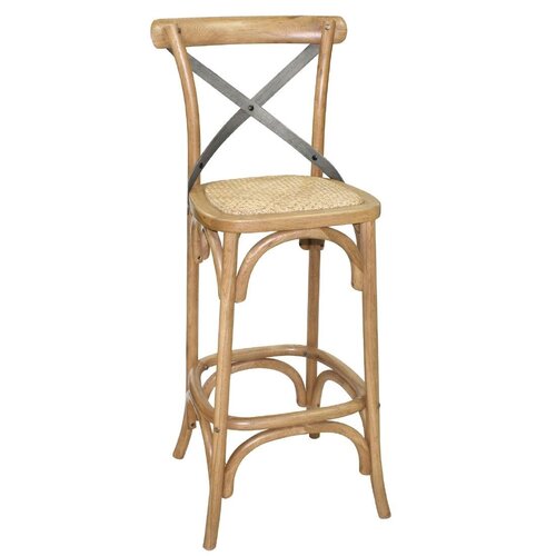 Bolero Wooden Barstool with Metal Cross Backrest - Natural (Single)