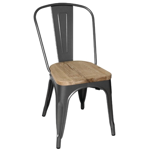 Bolero Gun Metal Grey Steel Dining Sidechair with Wooden Seatpad (Pack 4)