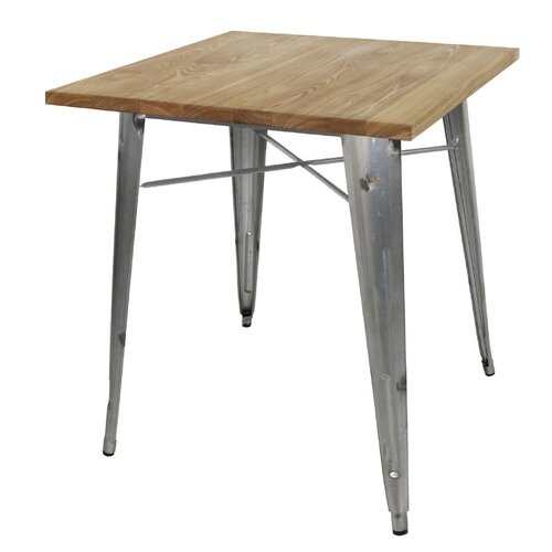 Bolero 700mm Square Steel Bistro Table with Wooden Top (Galvanised)