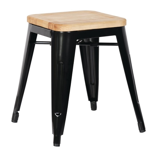 Bolero Steel  Bistro Low Stool with Wooden Seatpad (Black) (Pack 4)