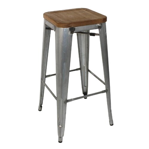 Bolero Steel  Bistro High Stool with Wooden Seatpad (Galvanised) (Pack 4)