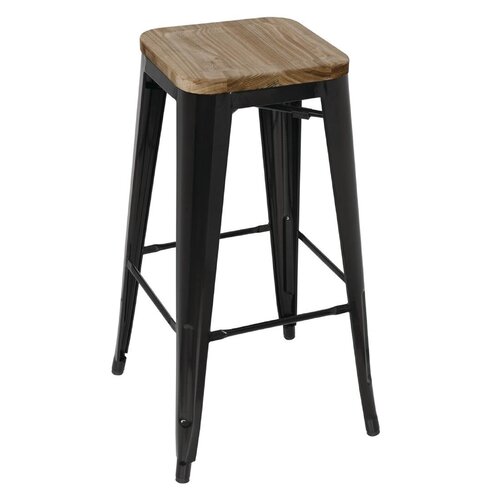 Bolero Steel  Bistro High Stool with Wooden Seatpad (Black) (Pack 4)