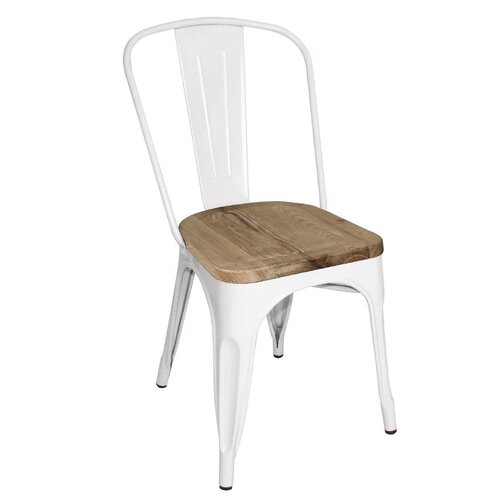 Bolero Steel Dining Sidechair with Wood Seatpad (White) (Pack 4)