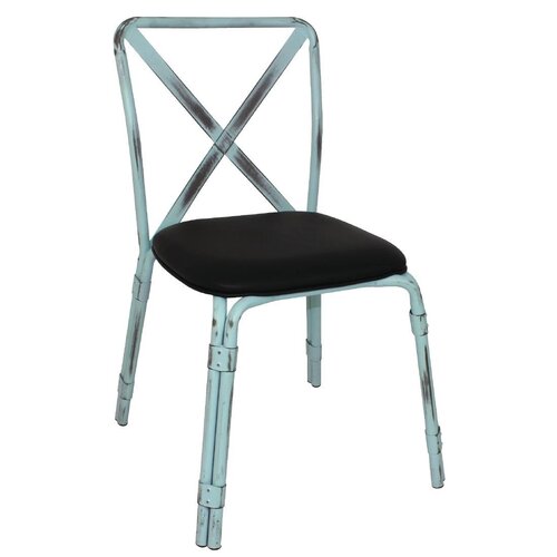 Bolero Steel Chair (Antique Sky Blue) with Black PU Seat (Pack 4)