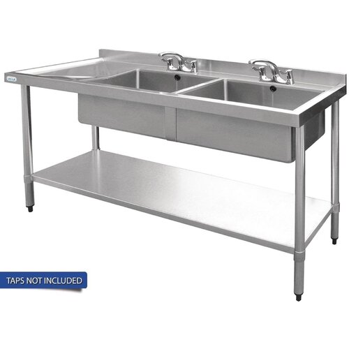 Vogue Double Bowl Sink L/H Drainer - 1500mm (90mm Drain)