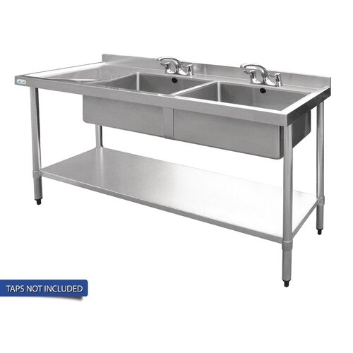 Vogue Double Bowl Sink L/H Drainer - 1800mm x 700mm (90mm Drain)