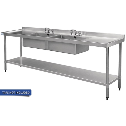 Vogue Double Bowl Sink Double Drainer - 2400mm x 700mm (90mm Drain)