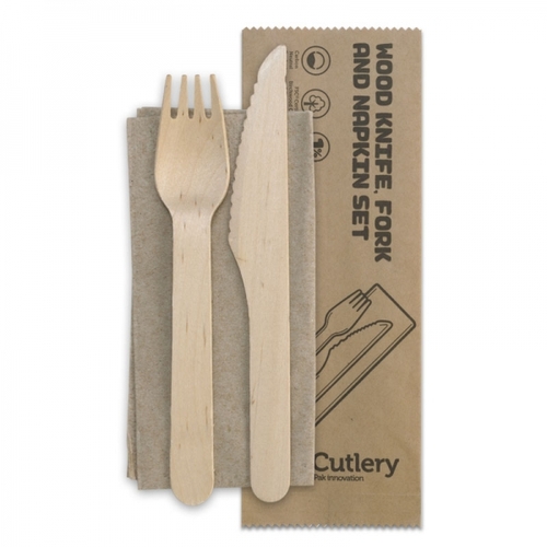 16cm knife fork and napkin set - FSC 100% - wood Pack Size 400