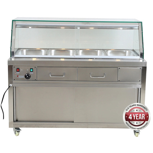 Heated food display with glass top hold four 1/1 GN pans 1460x790x1250mm