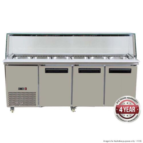 Cold food display with glass top hold six 1/1 GN pans 2140x790x1250mm