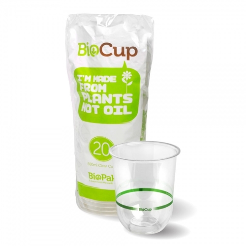 500ml clear tumbler cups - 20pk - BioPak clear