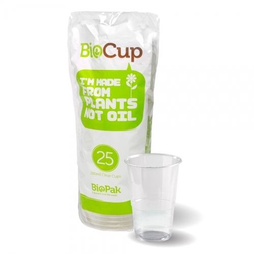 280ml clear cups - 25pk - BioPak clear