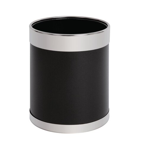 Bolero Black Waste Paper Bin with Silver Rim - 10.2Ltr